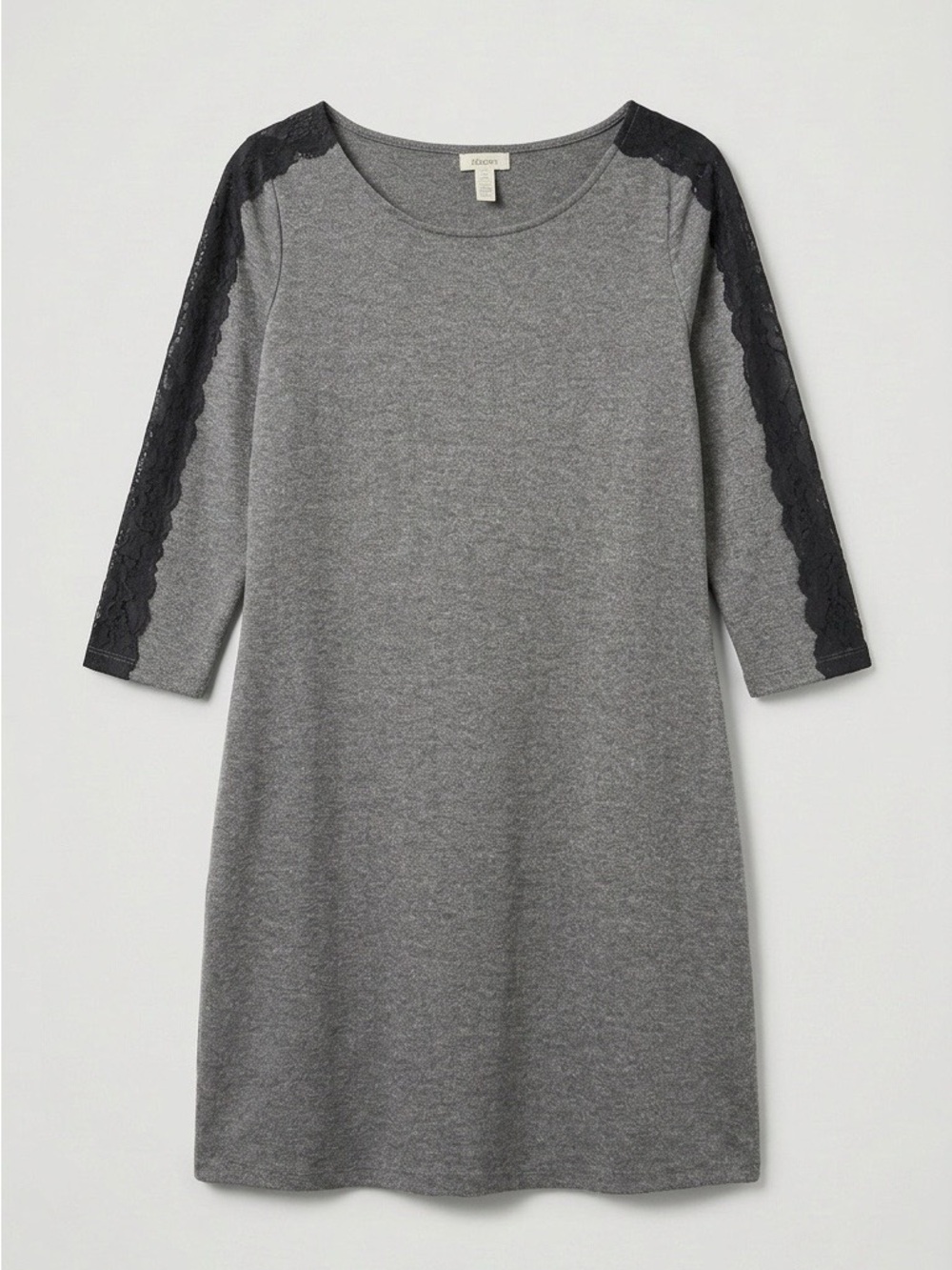 Soma Grey Midi Knit Dress with Black Lace Sleeve Trim